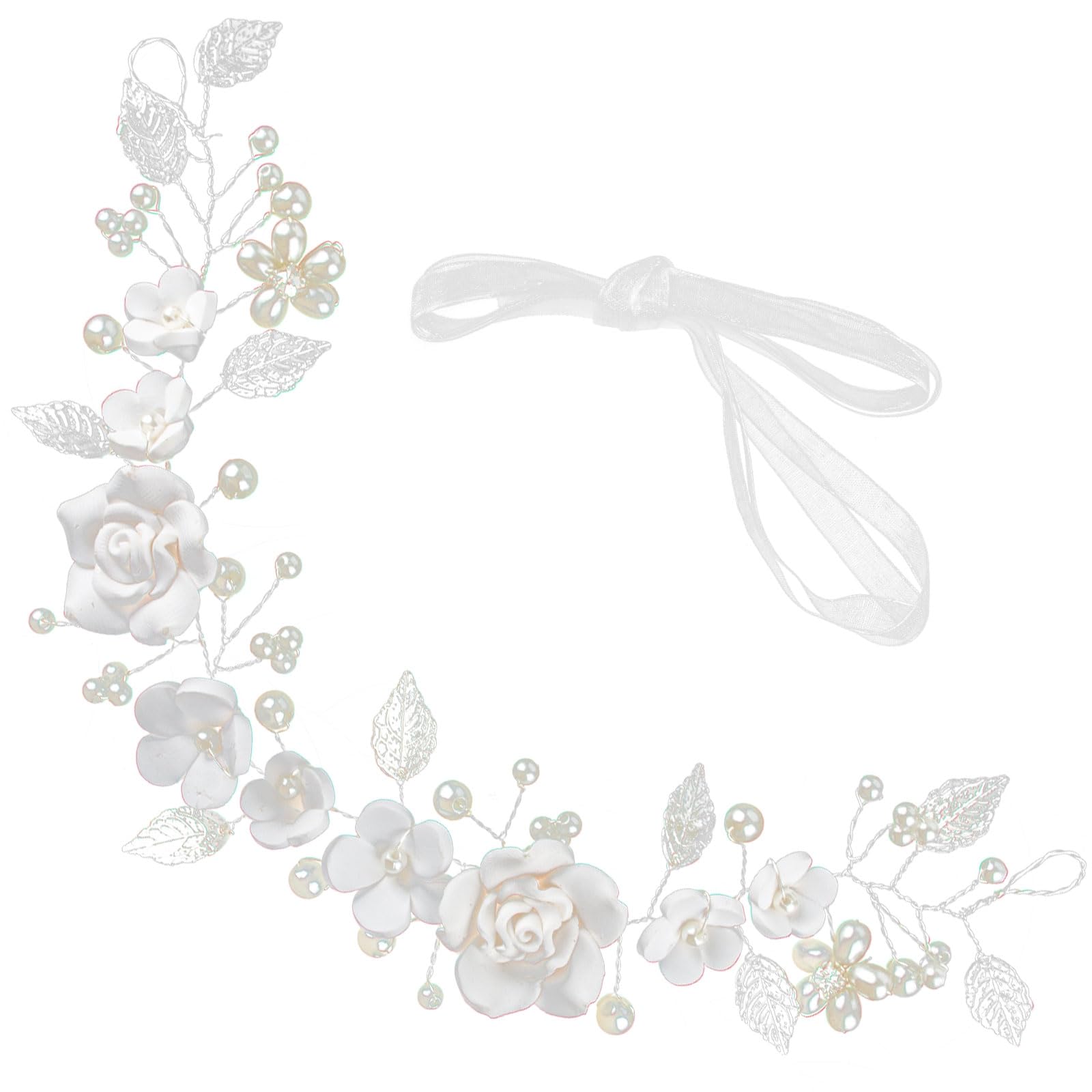 SSKHE Flower Bride Wedding Hair Vine Bride Wedding Pearl Hair Accessories Crystal Headpieces Flower Headband Bridal Pieces Girl Accessories Silver