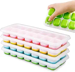 Kit 4 Formas Premium de Gelo com Tampa Silicone Flexível Multiuso Papinha Bebê Drinks Whisky Frutas Molhos Antiodor Livre BPA Freezer Desenforma Fácil Cozinha Organizada Reutilizável Durável