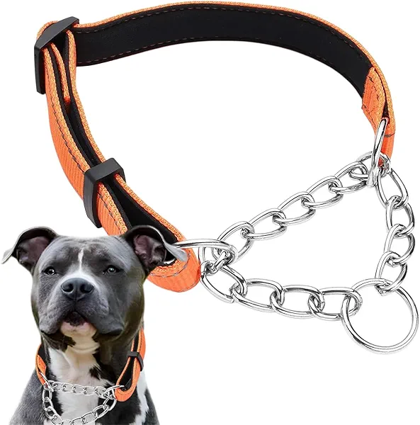 Martingale Dog Collar for Medium Dogs, Reflective Nylon Dog Collar Adjustable Stainless Steel Chain Collar Male No Pull Pet Training Collar for Medium Large Dogs Orange, M Medium (Neck For 1
