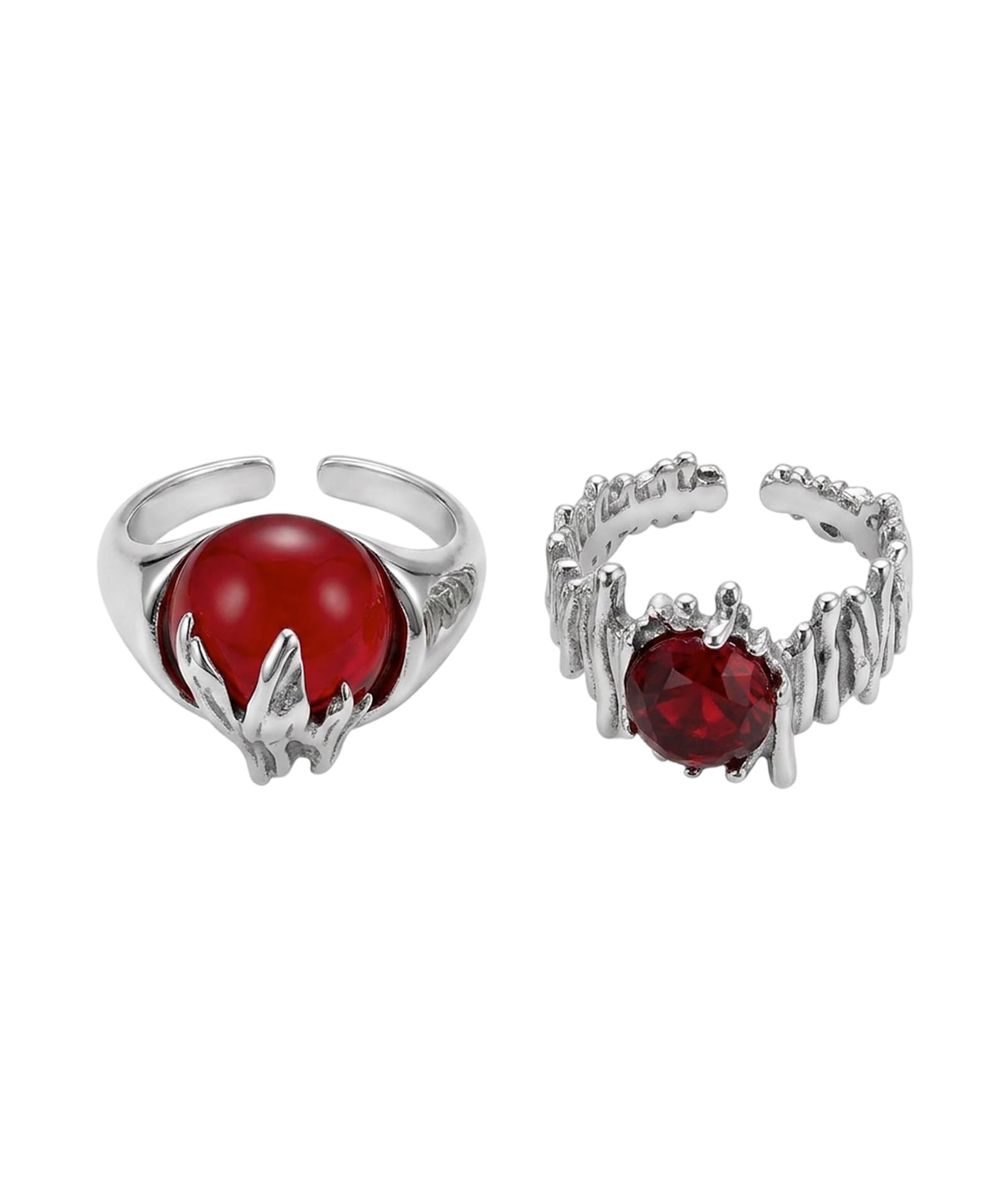 2 Pcs Gothic Rings, Gothic Jewellery Set With Red Stone Design, Rings For Man And Aesthetic Jewellery Enthusiasts, Two Piece Gothic Accessories For Daily Goth Fashion And Music Events-image-16