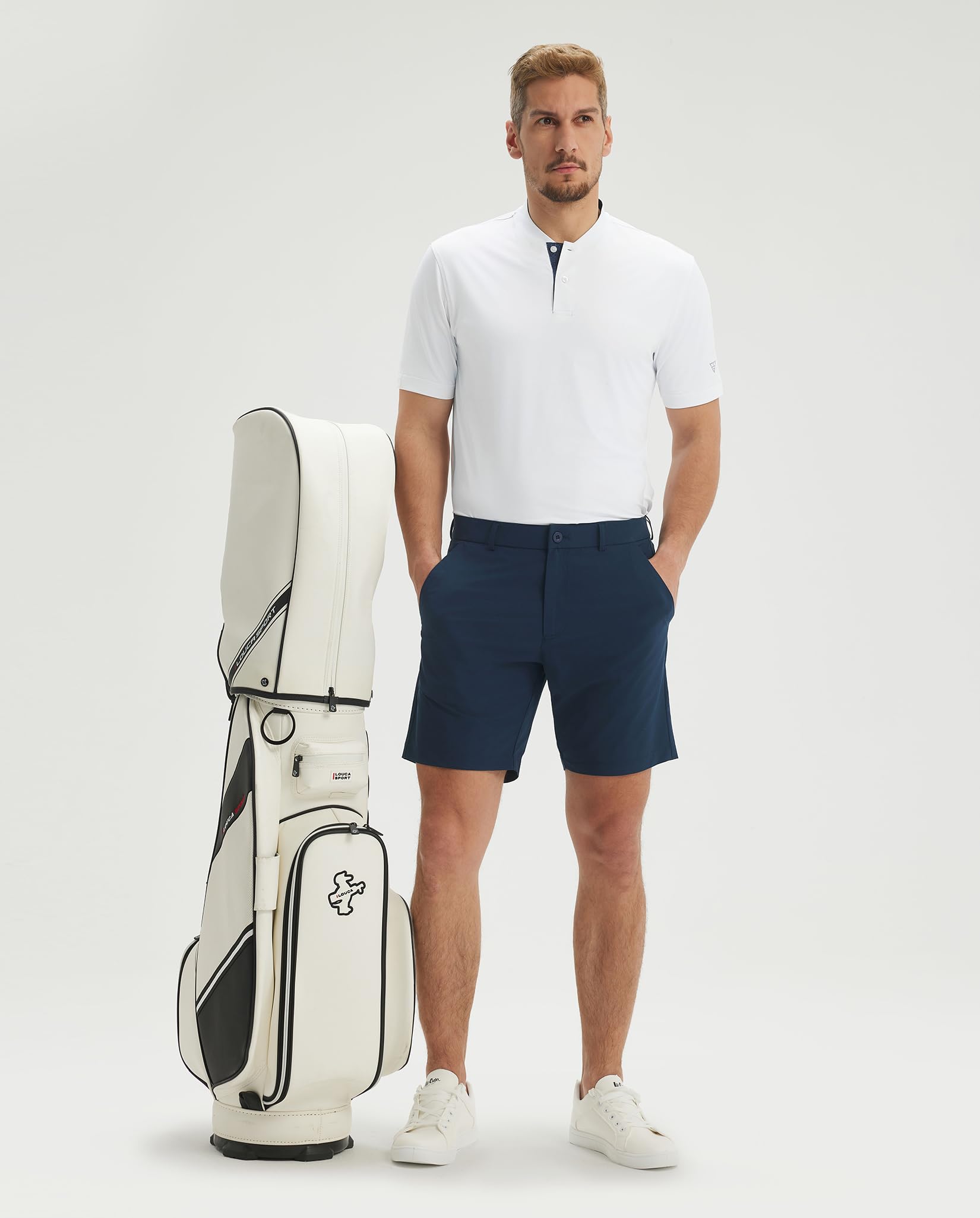 M MAELREG Mens Golf Shirts Collarless Performance Dry Fit Moisture Wicking Casual Solid Short Sleeve Henley Shirts for Men — view 4