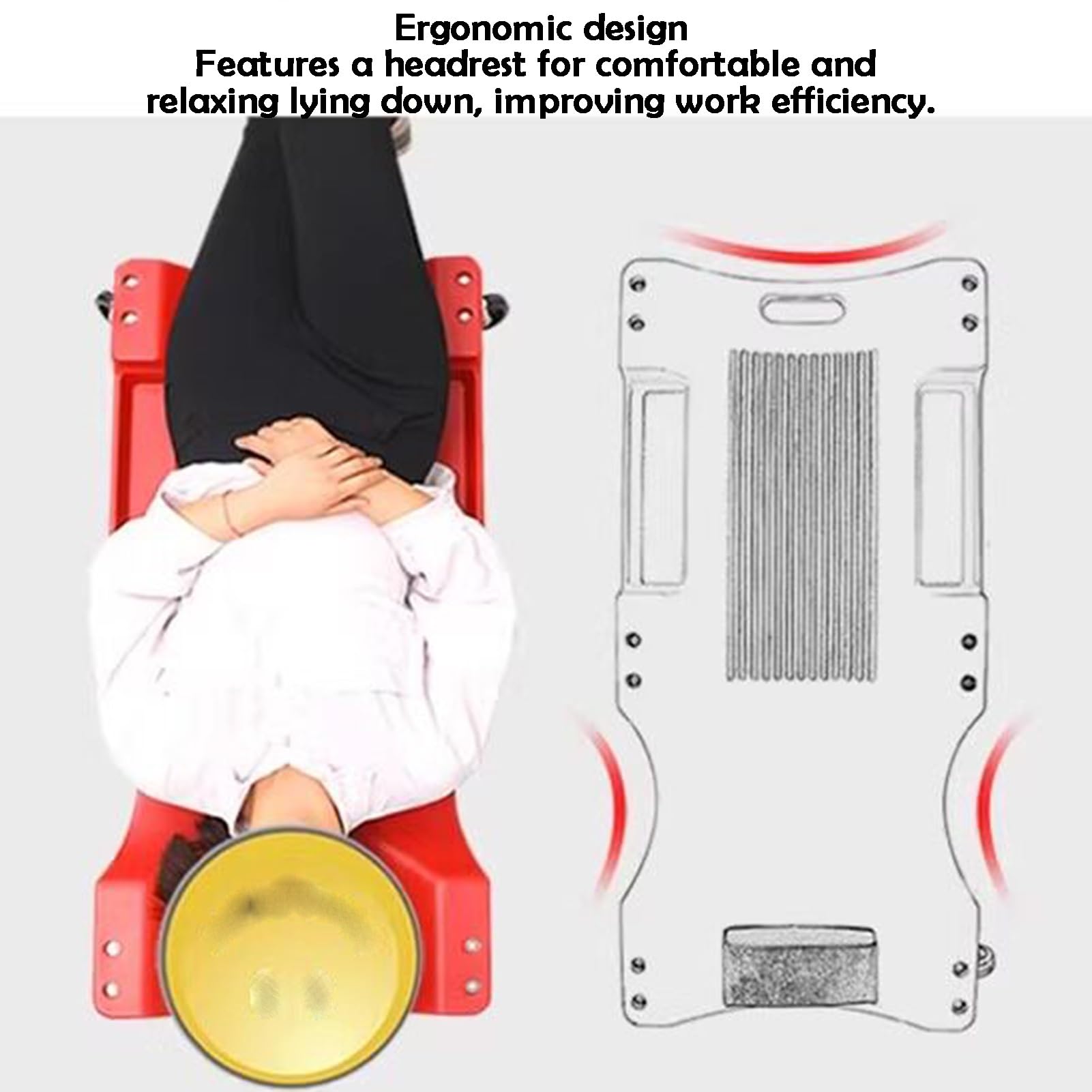Generisch Rollbares Autoreparatur-Schlafbrett | Starke Tragfähigkeit, tragbarer Sitz for Hinlegen oder Sitzen(Red,92x43x9.5cm)
