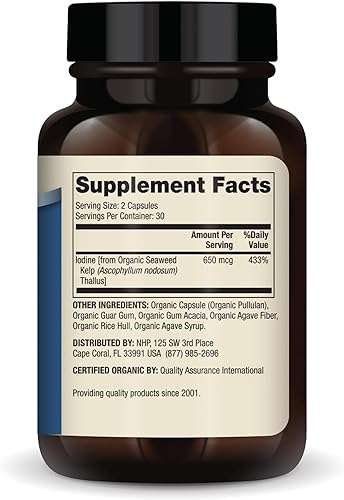 Miniatura 2 de Dr. Mercola Yodo de algas orgánicas, 650 mcg por porción, 30 porciones (60 cápsulas), suplemento dietético, tiroides y apoyo energético, sin OMG,