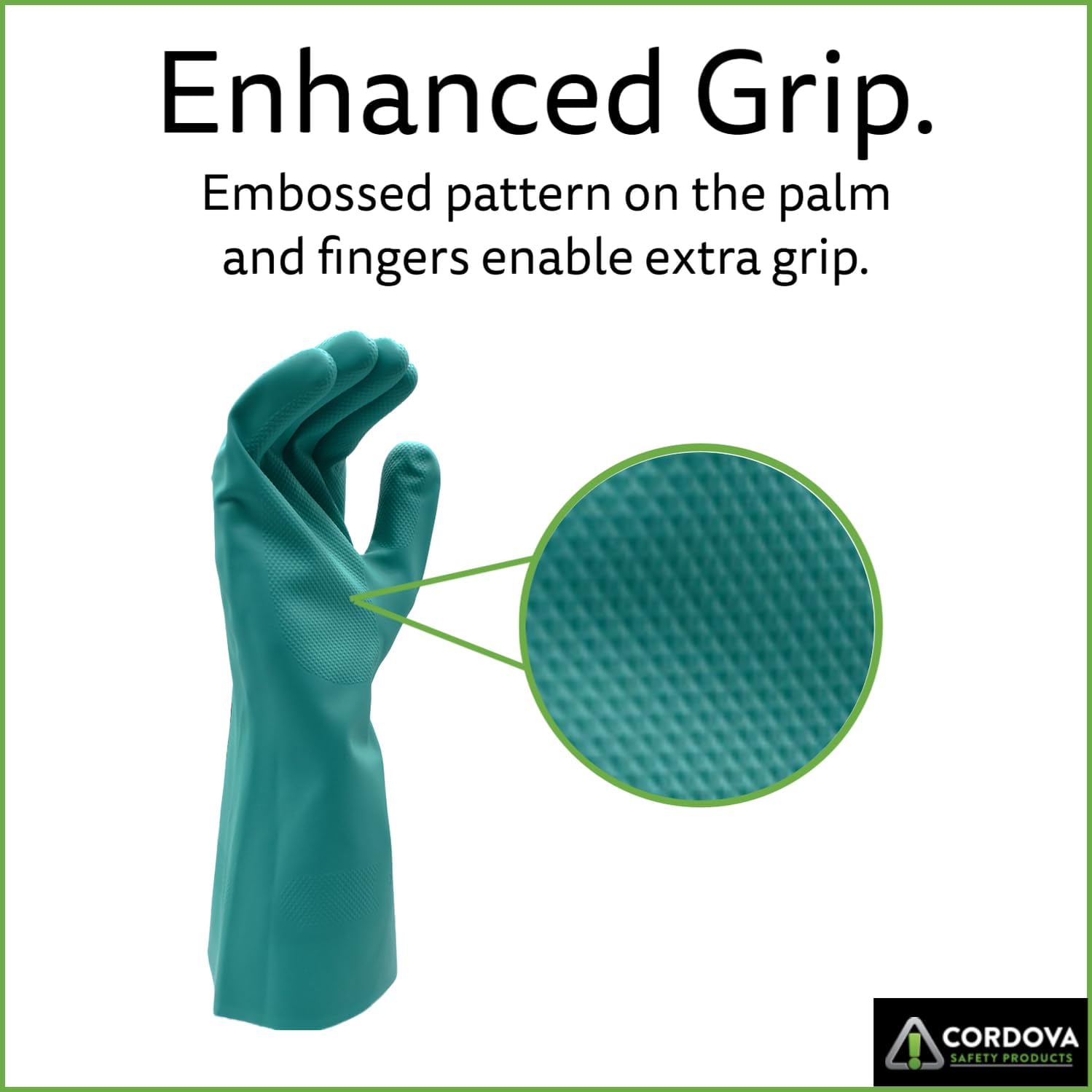 Cordova 4510 Nitrile Gloves, Disposable Gloves for Food Prep, Cleaning, Hygiene, Green Color, Food Grade, 15 MIL Thickness, 13 Inch Length, Large, 12-Pack