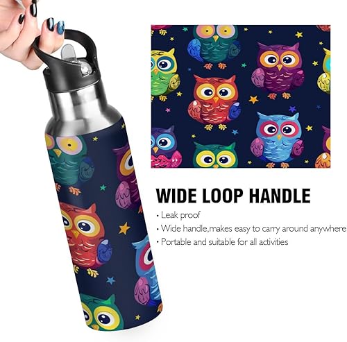 Vista 75 de Botella de agua de acero inoxidable con aislamiento al vacío, diseño de remolino, diseño de espiral, diseño abstracto retro, con popote y asa