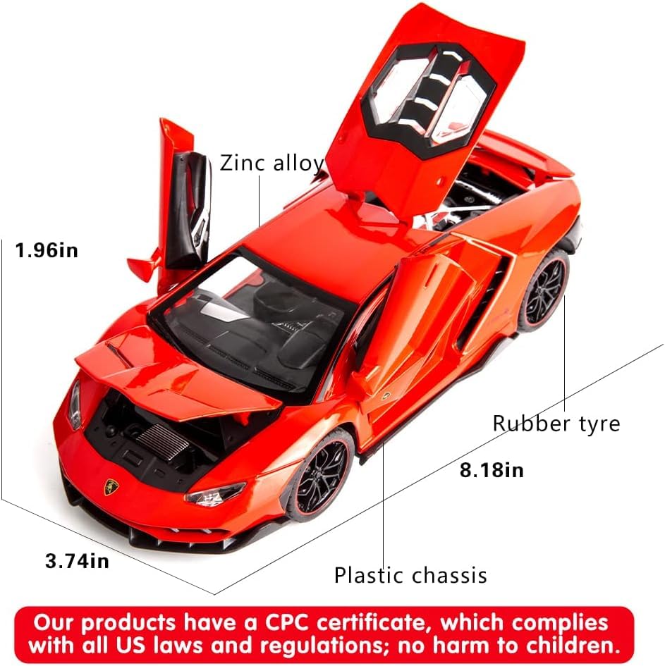 Image of DEOXY 1:24 Scale Big Lemborgini Lp770 Alloy Car Model Diecast Toy Vehicles For Kids With Lights And Music,Gifts For Boys And Girls,Red