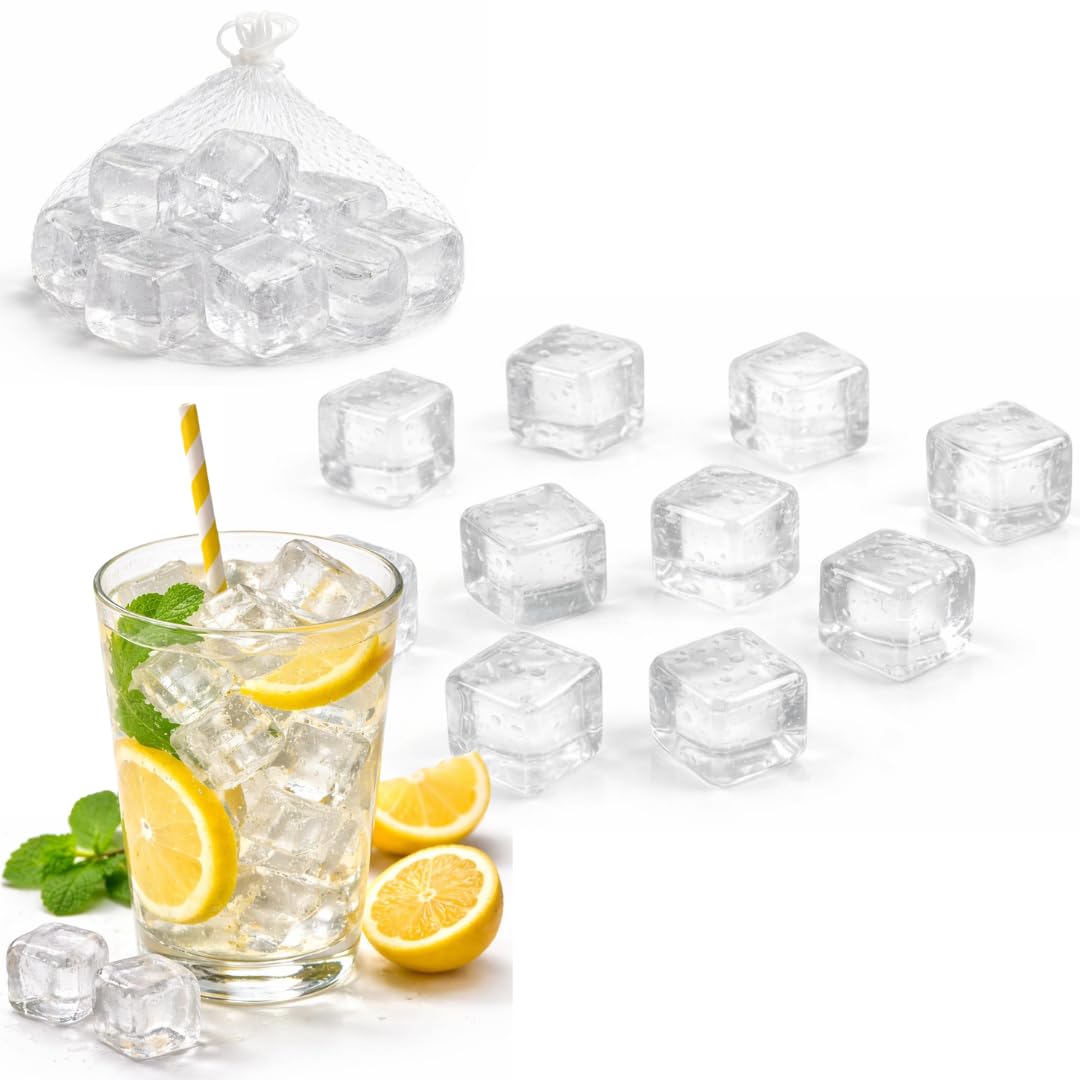 Cubetti di Ghiaccio 10pz Riutilizzabili Per Rinfrescare Bevande o Cibo - Trasparenti o Colorati - Per Bevande, Feste, Portamerenda, Gita, Mare,Piscina (CUBETTI TRASPARENTI)