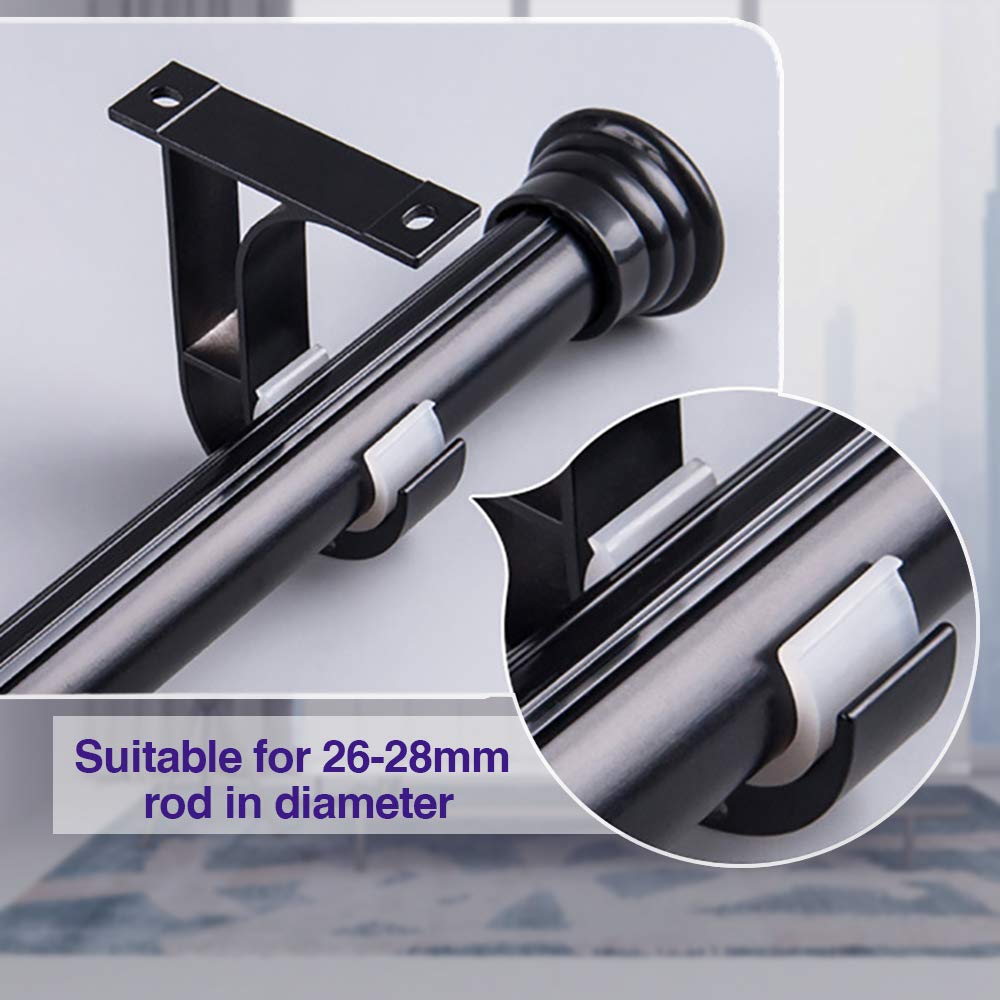 KOLAKO Supports de tringle à rideau en alliage d'aluminium pour tringle à rideau 26-28 mm noir