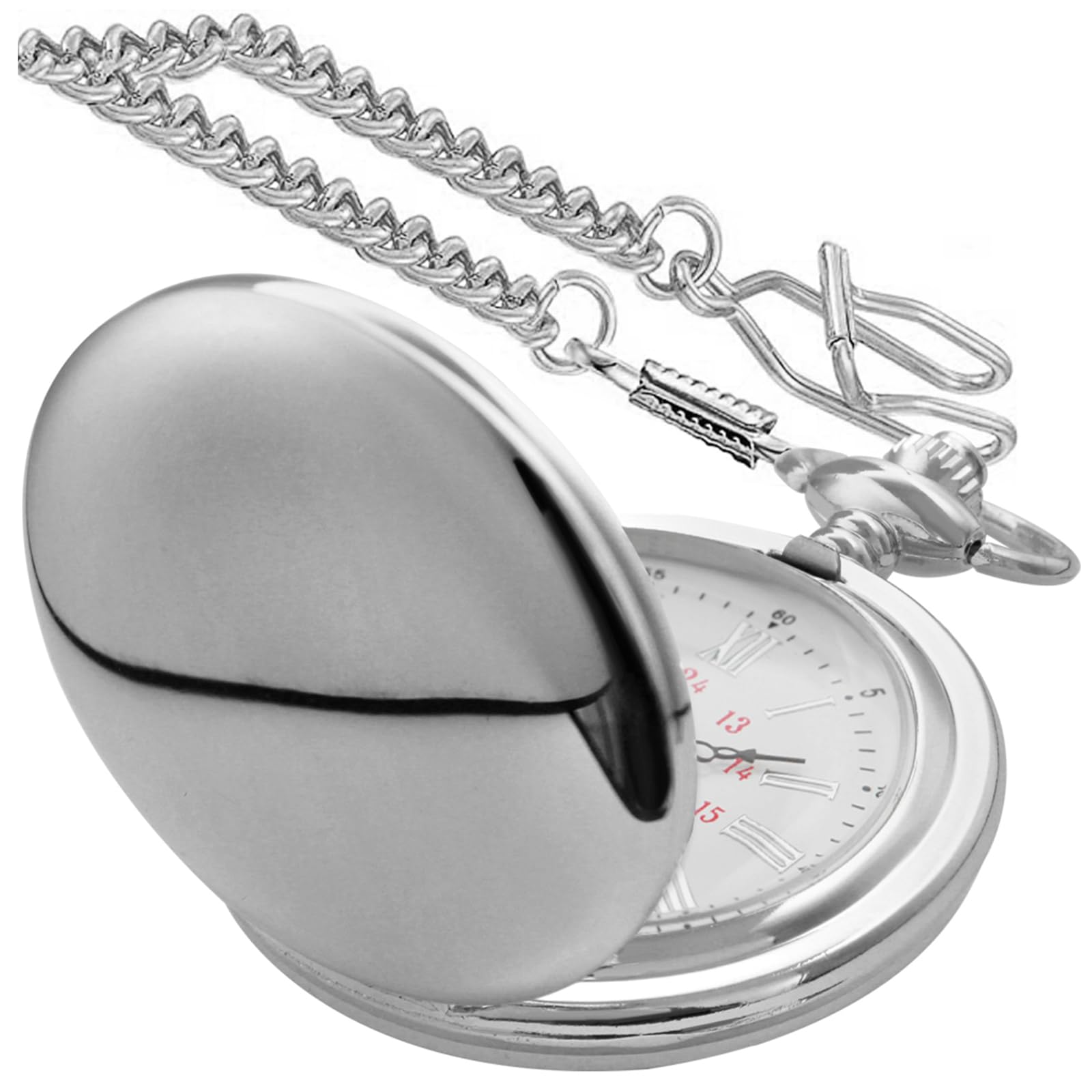 Smooth Pocket Watch Alloy Steel Quartz Roman/Arabic Numerals with 37cm Chain for Father's Day Xmas Best Gifts