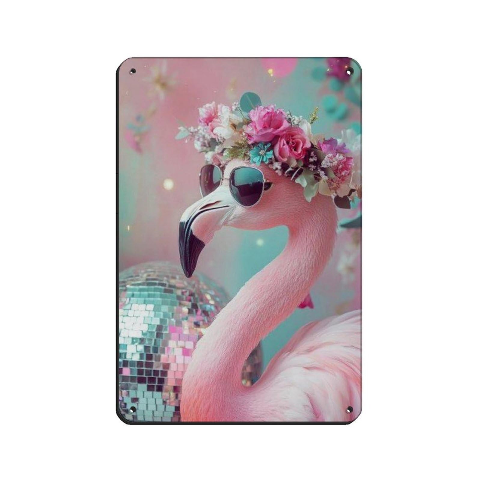 Flamingo Pink Flamingo with Floral Crown Tin Sign Vintage Metal Pub Club Cafe Bar Home Wall Art Decoration Poster Retro 8x12inch(20x30cm)