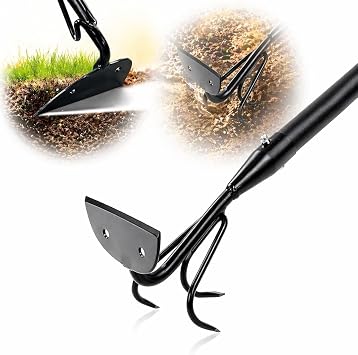 2-in-1 Garden Hoe & Cultivator Tool Heavy Duty 3-Tine Claw Rake with Adjustable Long Handle 52-75, Effortless Weeding, Soil Loosening & Planting, Ideal for Garden Beds, Yard & Backyard