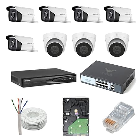 HIKVISION 2MP IP Camera Outdoor 5 Bullet, 3 Dome, 8 Channel NVR, 8 Port POE, 2TB Hard Disk, Cat6 Cable 100m, 16 RJ45 Connector