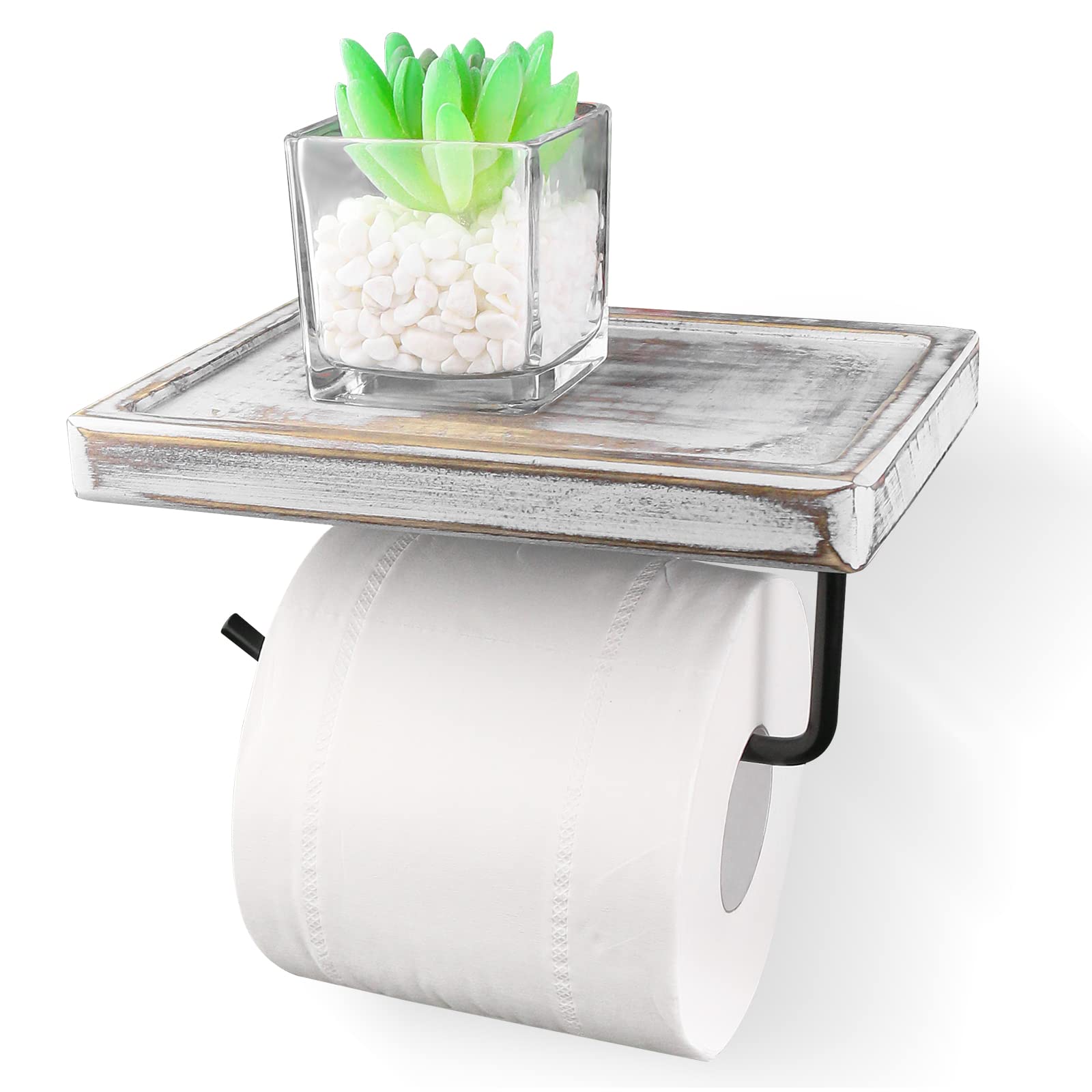 Buy Toilet Paper Holder Wooden Shelf Rustic Toilet Paper Roll Holder