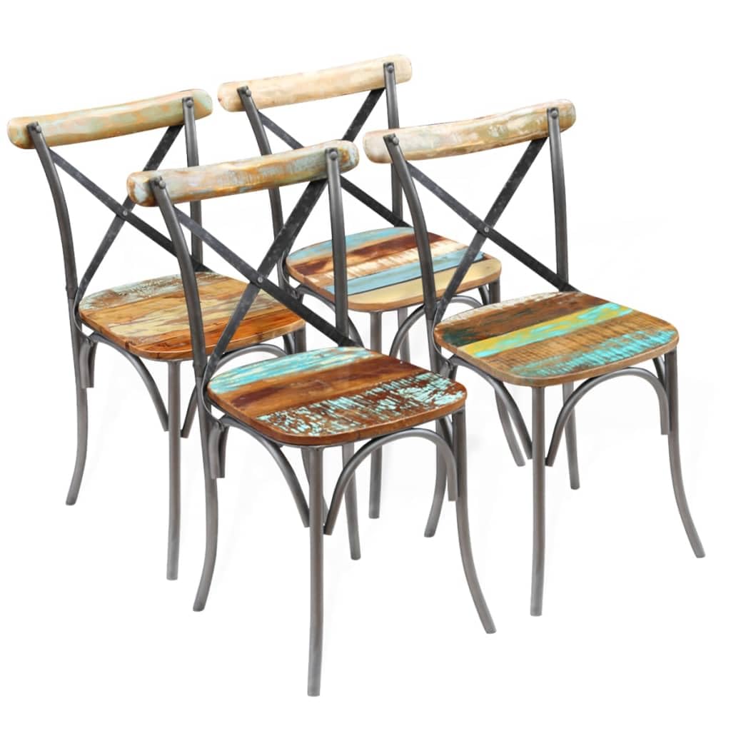vidaXL 4X Sillas de Comedor Vintage Madera Reciclada y Acero Asiento de Cocina