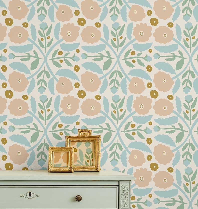 Papier peint autocollant floral pêche S4Sassy en vinyle amovible pour crédence cuisine 63x304 cm