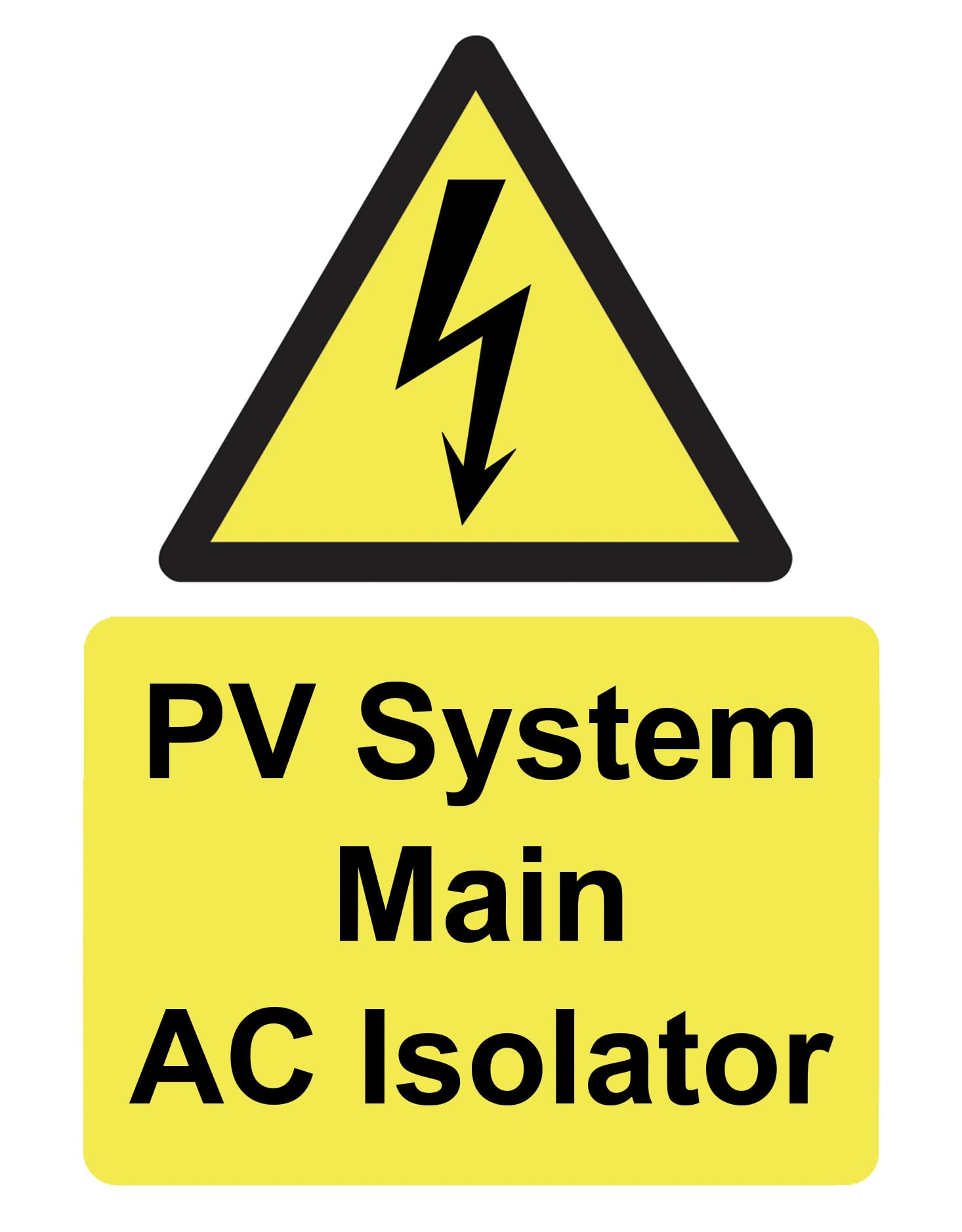 PV System Main AC Isolator Solar Warning Electrical Safety Warning Sign Adhesive Sticker A4 297mm x 210mm