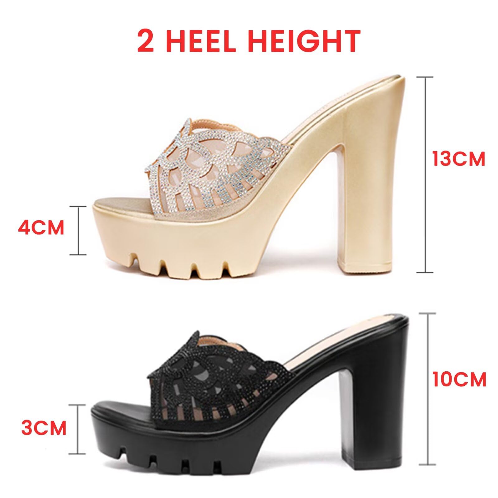 HNVAVQ Sandalias de Plataforma con Strass y Tacón Ancho Mules