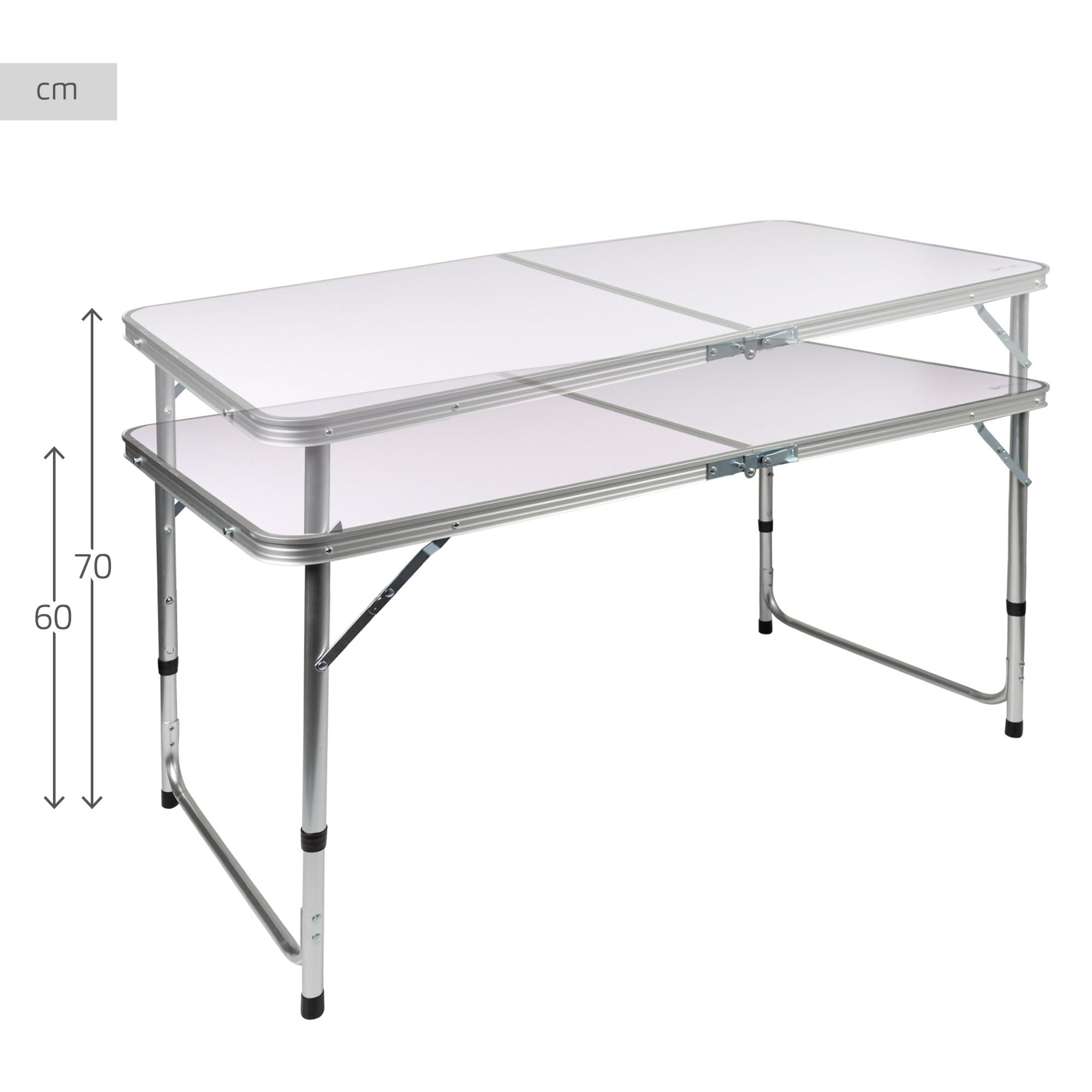 Tavolo da campeggio pieghevole con 2 panche portatili, set da 3 pezzi, tavolo da picnic in alluminio per 4 persone, tavolo pieghevole, altezza: 70 cm, con panche (bianco argento