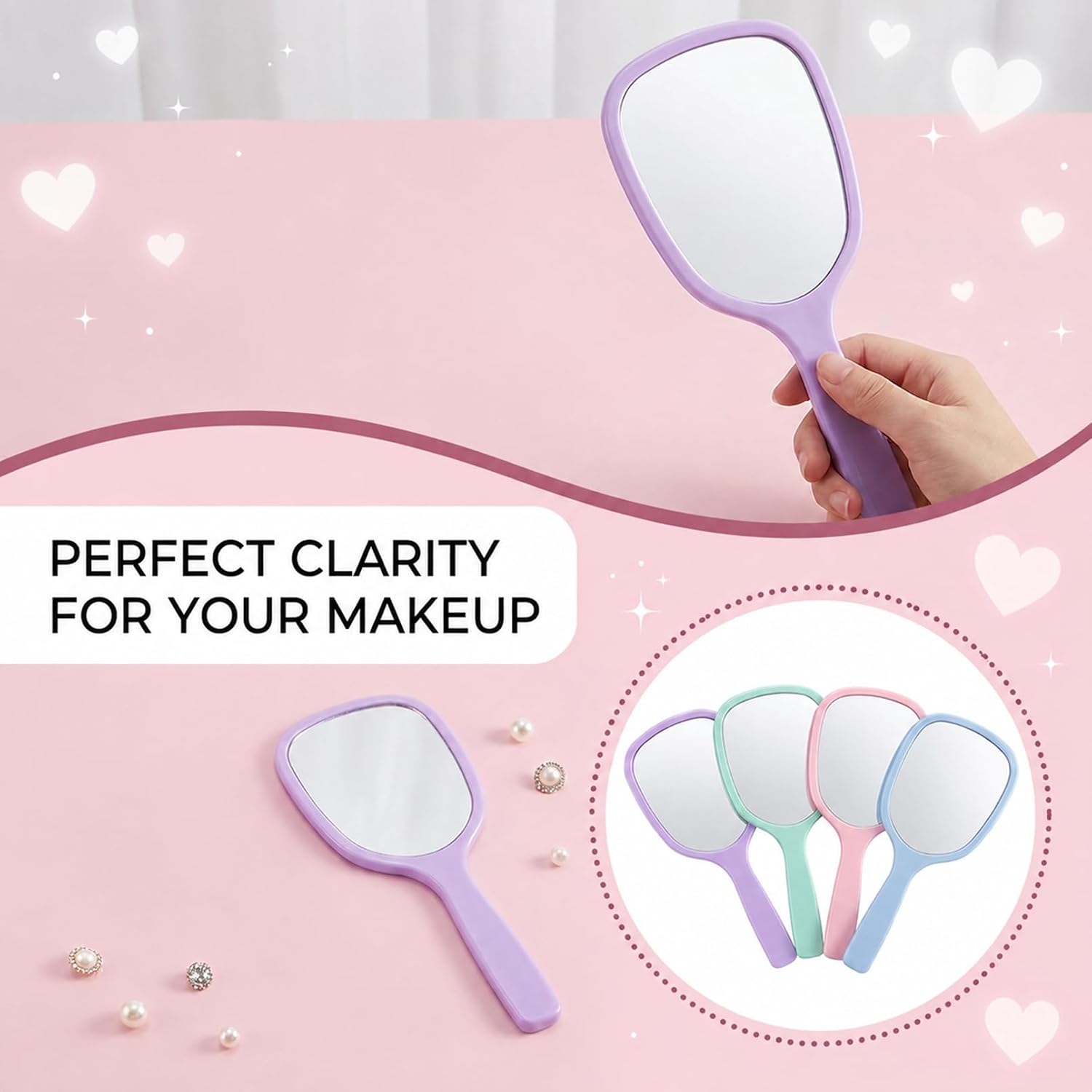 16Pcs Handheld Mirror, Plastic Hand Mirror with Handle, 7.09x3.15In
