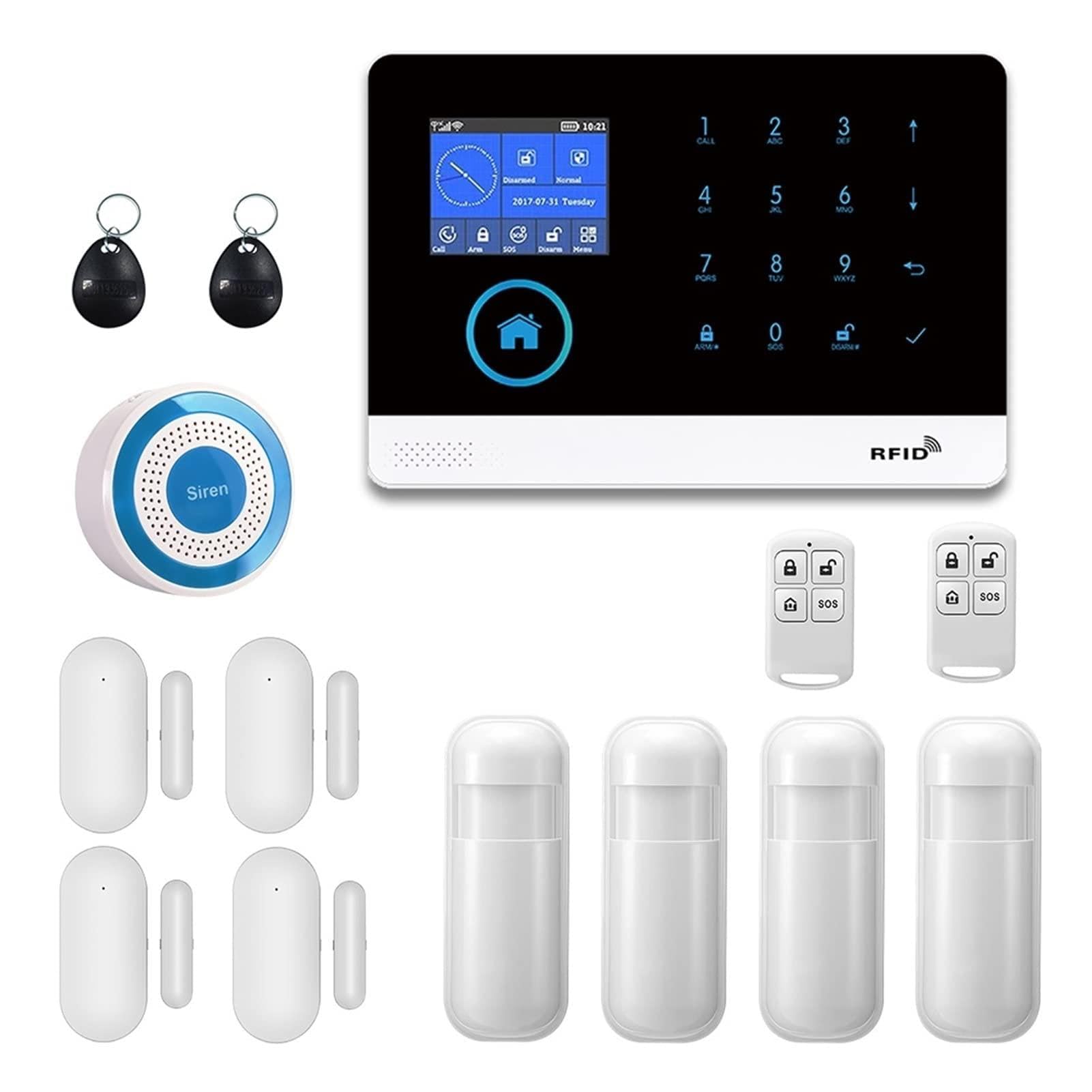 WiFi Tuya gsm Sistema DE Seguridad DE Alarma Control DE APLICACIÓN REMOTA con Detector de Humo Sirena Wireless Smart Home Security Kit de Alarma(E 15000MAH)