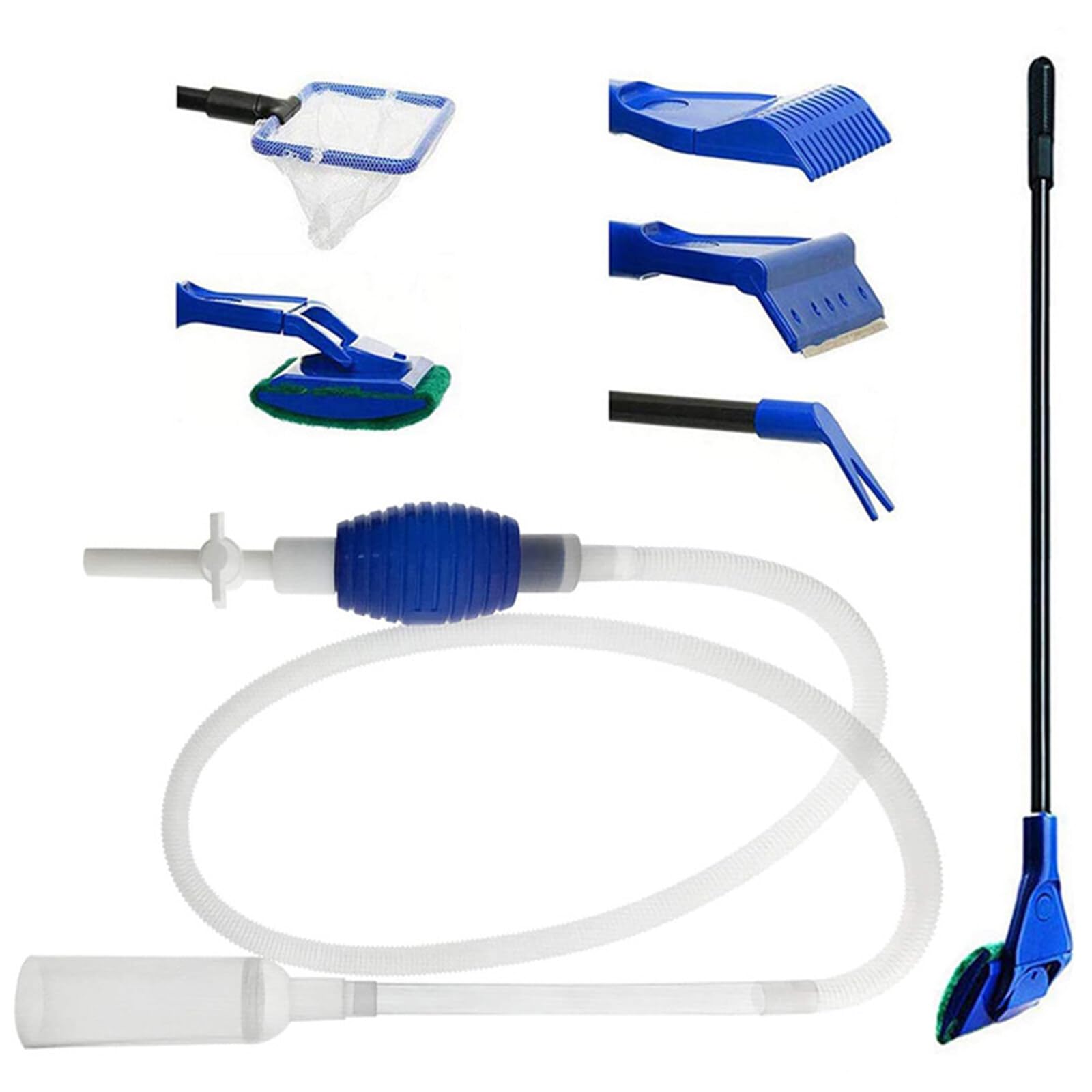 Geoyien Limpiafondos Acuario, Limpieza Acuario, Sifonador Acuario, Kit de Limpieza de Acuarios y Peceras, Sifón y 5 Herramientas de Limpieza, Fácil de Desmontar, para Cambios de Agua y Limpieza