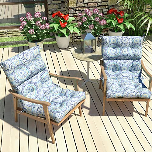 Lvtxiii Outdoor Seat/Back Chair Cushion Patio Tufted High Back Cushion, Seasonal Replacement Rocking Chair Cushion With Ties (22” W X 20D”, Set Of 2, Delancey Lagoon) #TOP3