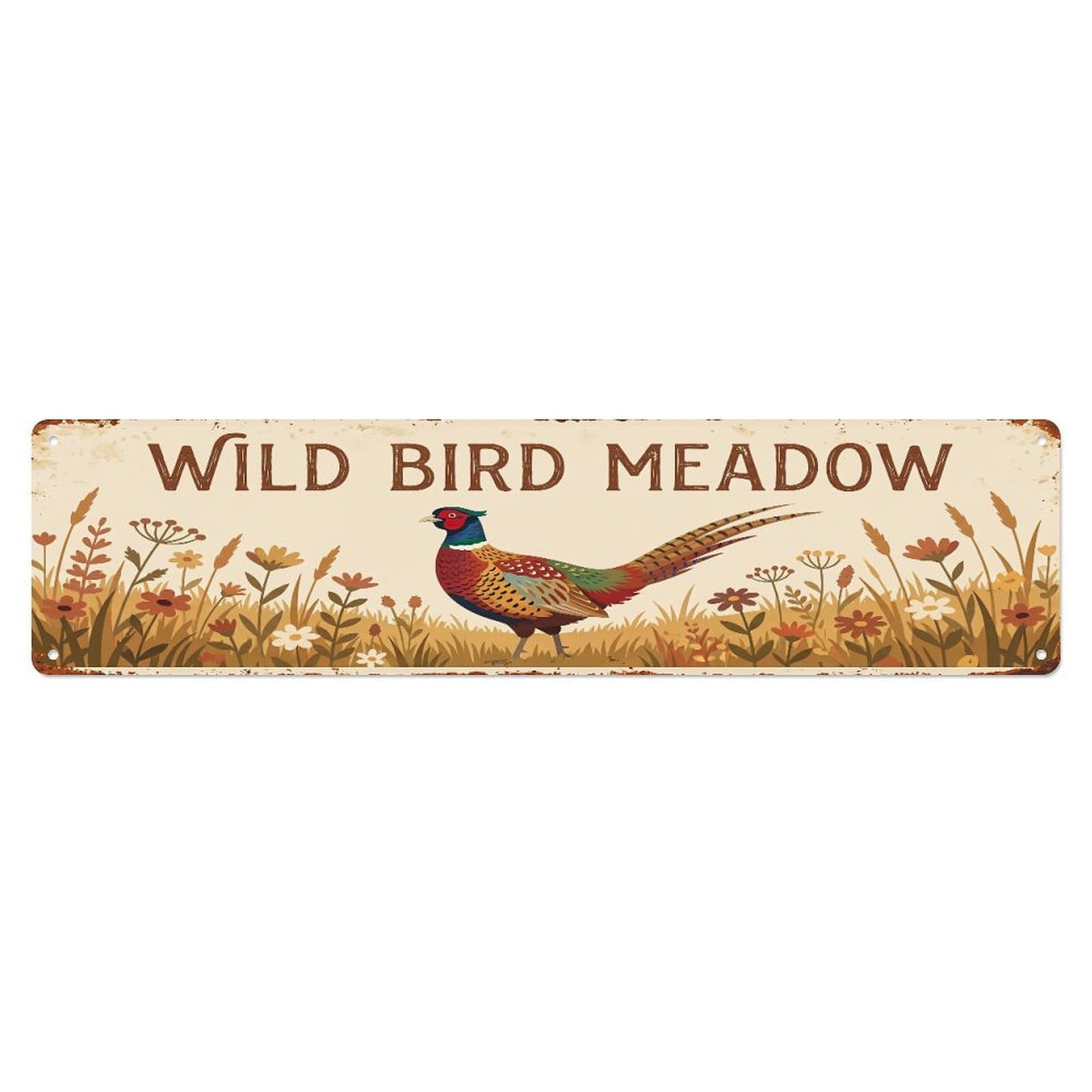 Metal Tin Sign Vintage Pheasant Farm Scene WILD BIRD MEADOW