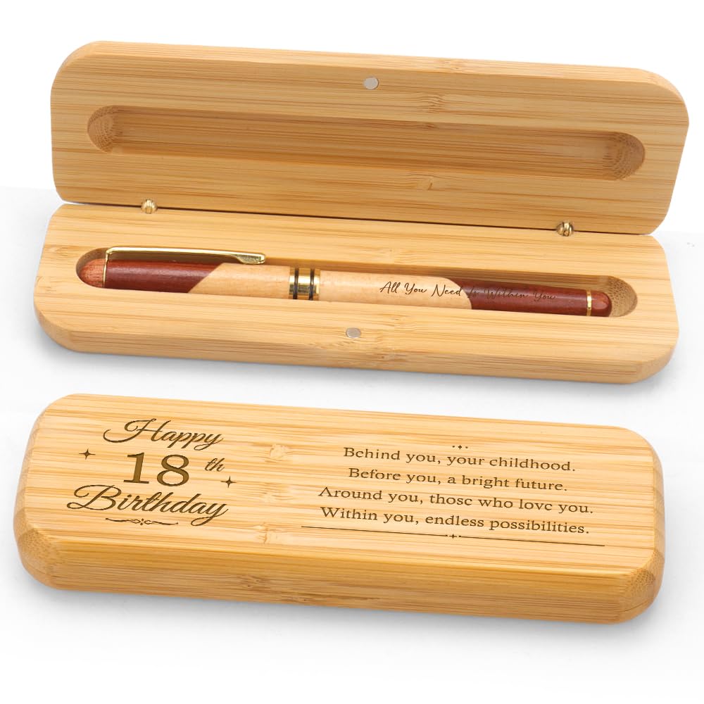 WALLFID,18th Birthday Gifts For Boys,18 Year Old Girl Gifts,Wooden Pen Box With Luxury Wooden Pen Set For Daily Writing（18th）