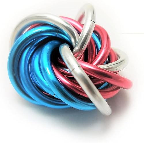 Möbii Fidget Ball (MultiColor): Quiet Mobius ADHD Anxiety Stim Stress Relief Toy Tool for Home Travel Office or Desk (Small, Full, Pink Blue Silver)