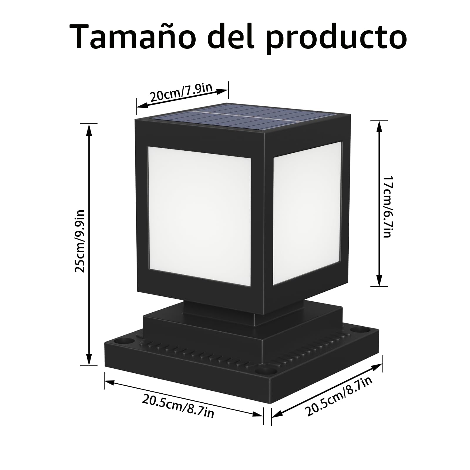 Farola Solar Sobremuro 6000K IP45, Luz Solar para Valla y Patio | ABS negro, bateria 2200 mAh, luz blanca 6000K, para postes y muros de jardin, valla, entrada y patio