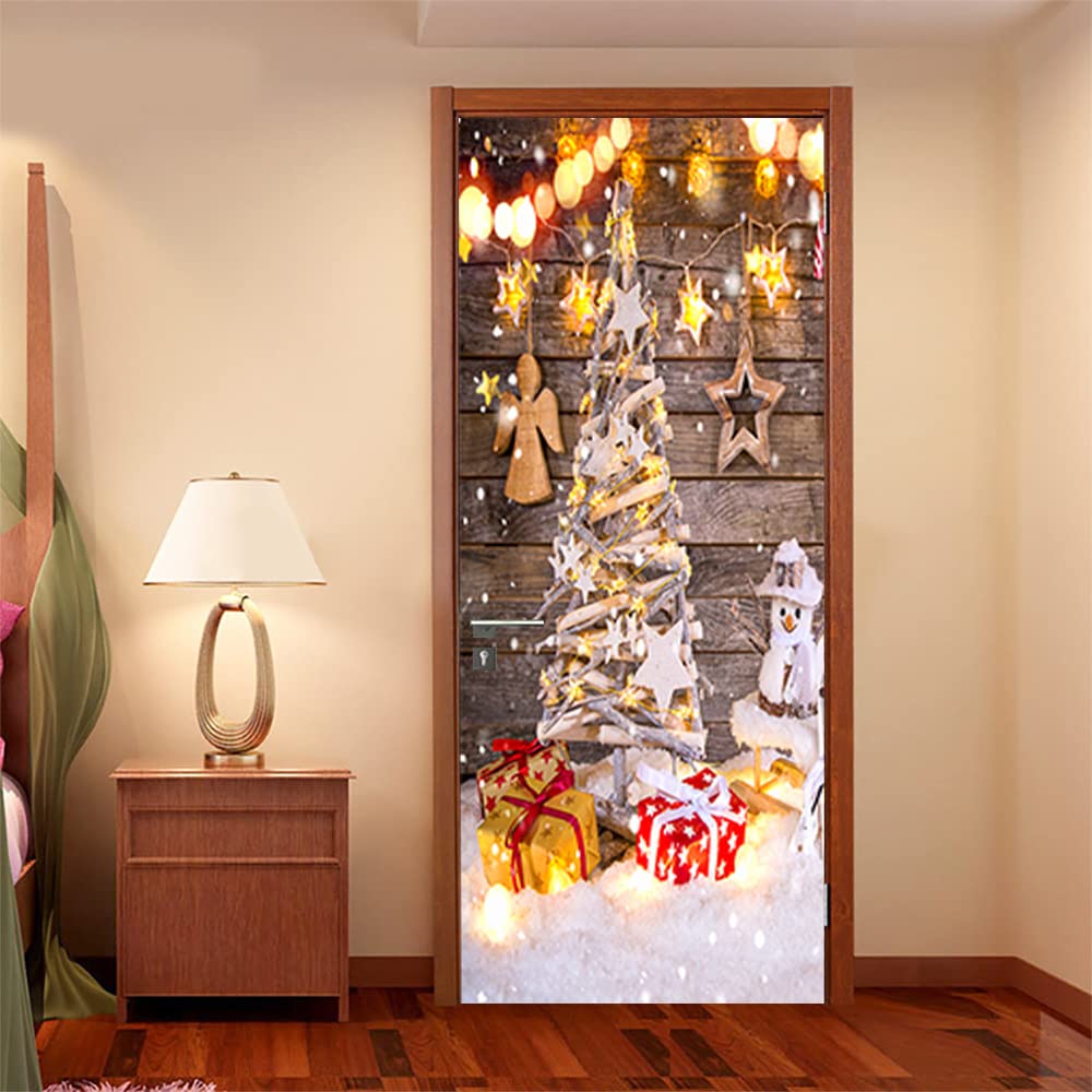 Autocollant de porte 3D vinyle imperméable PVC marron jaune blanc 77x200cm