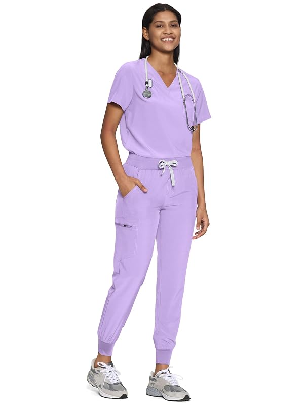 Scrubs for Women, V-Neck & Jogger Pants, 10 Pockets, Light Purple, XS by COZY SCRUBS - Used condition - Image 13