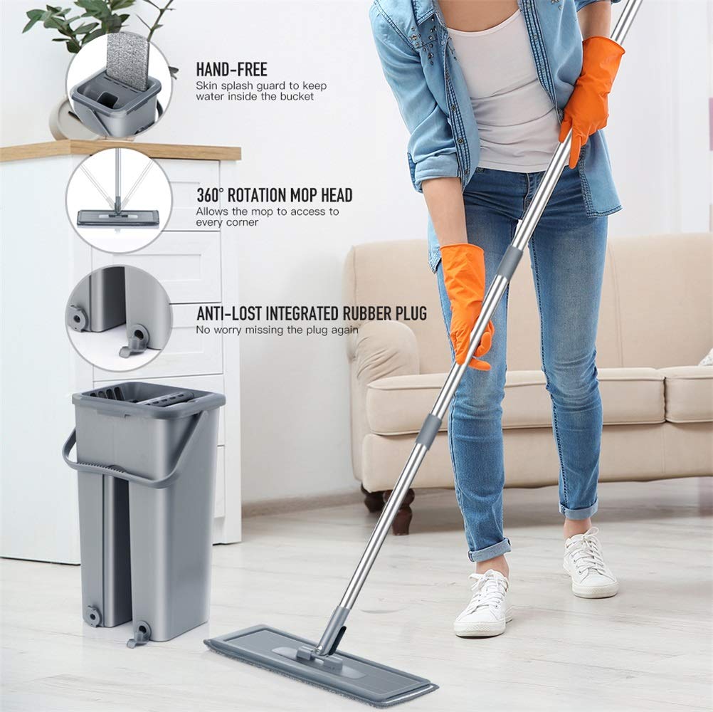 Mop Emmer: Doek Hand Gratis Wringen Huis Thuis Vloer Reiniging Mops Flat Squeeze Automatische Mop en Emmer Set Schoon Gereedschap