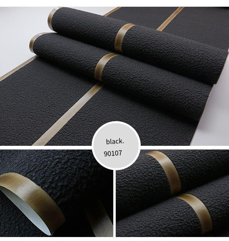 mwpqbd Upgraded Deerskin Velvet High-end Modern Minimalist 3D Wallpaper Plain Non-Woven Living Room Bedroom TV Background Wall Paper 20.8 '* 393.7'Non Peel and Stick Wallpaper (Black/107) - Image 2