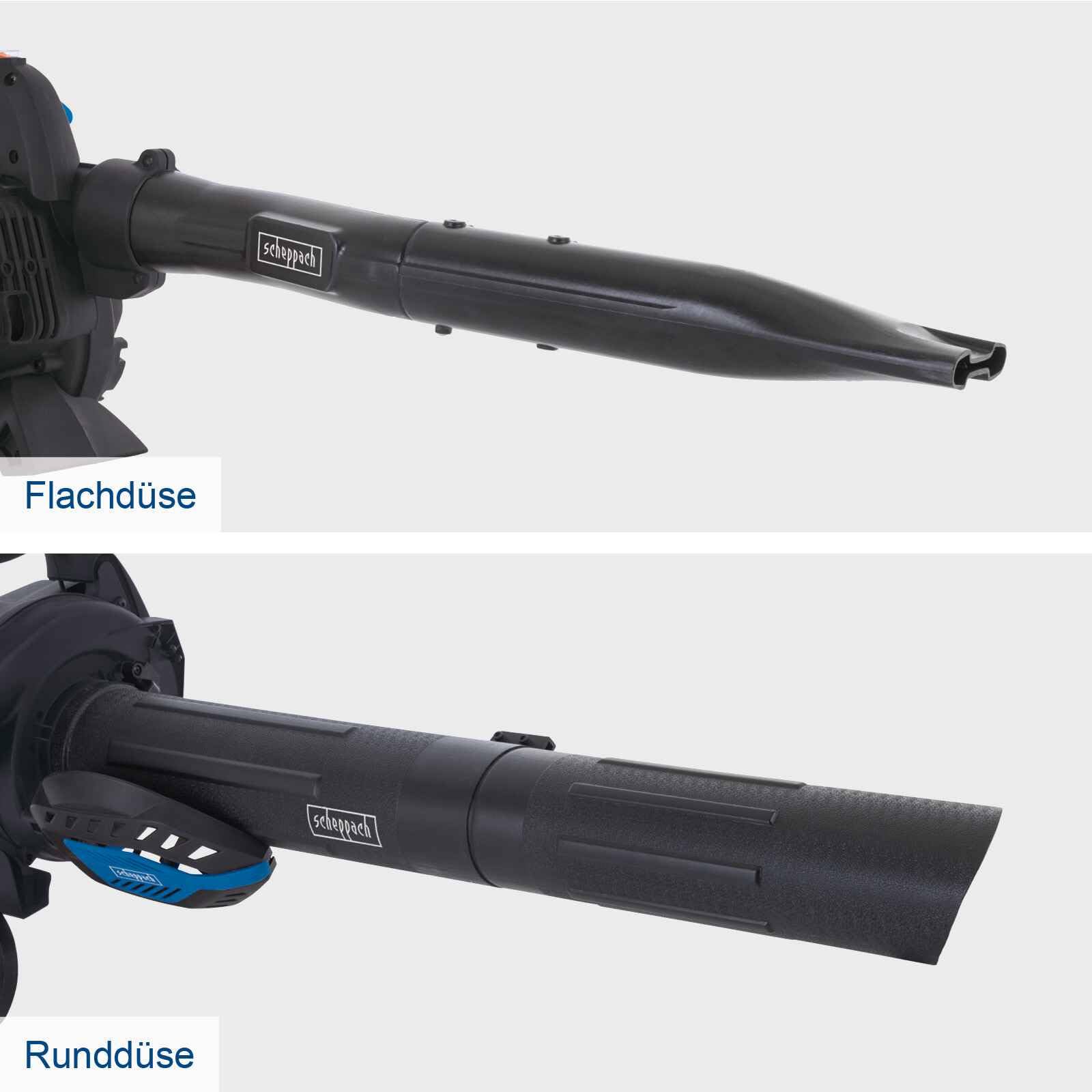 Scheppach Benzin Laubbläser PLB32 Laubsauger mit Häckselfunktion & 260km/h Luftgeschwindigkeit | Luftleistung 678m³/h | 1PS Leistung | 35L Fangsack | Easy-Start, Antivibration | inkl. Rund-& Flachdüse