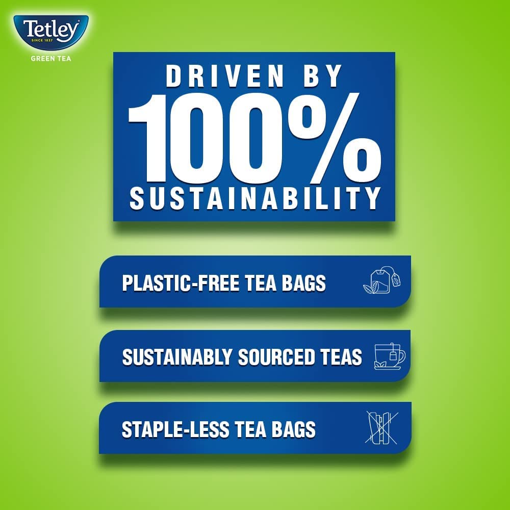 Tetley Green Tea Immune, With Added Vitamin C, Ginger, Mint & Lemon, 100 Tea Bags, 1.4gx100 & Tetley Green Tea, Refreshing, 100 Tea Bags, 140 Grams 3