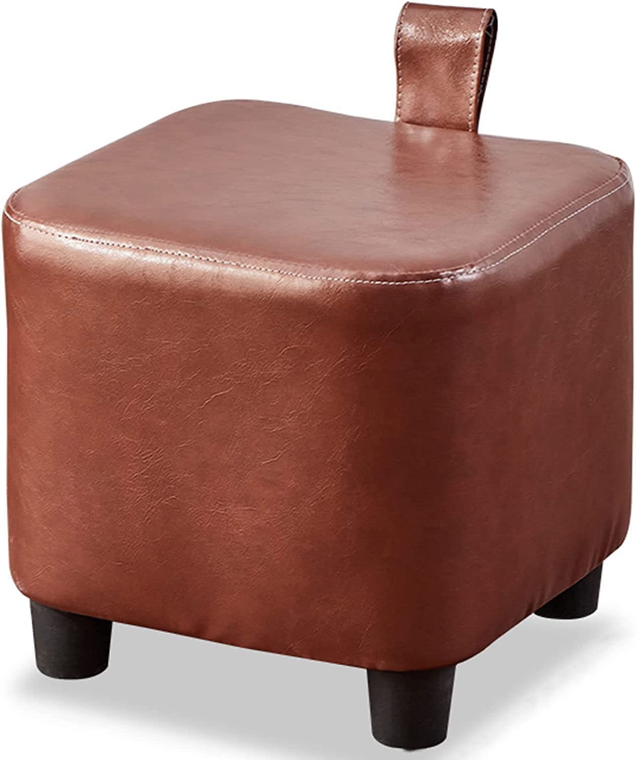 Pouf repose-pieds en cuir rembourré aux finitions soignées marron