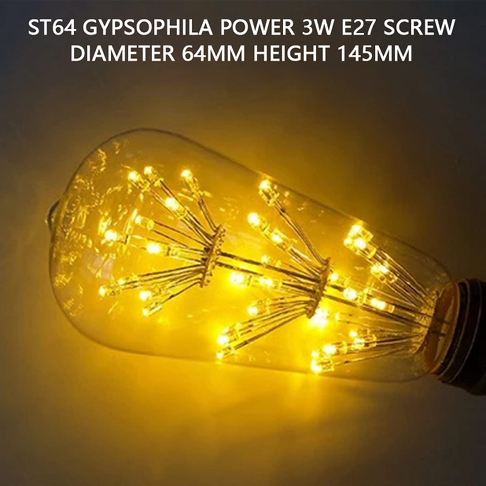 Lampadina LED Edison vintage, stile industriale americano St64 Lampadina LED Gypsophila giallo caldo, confezione 2 3W 360 gradi; Lampadina E27 con angolo del fascio non dimmerabile
