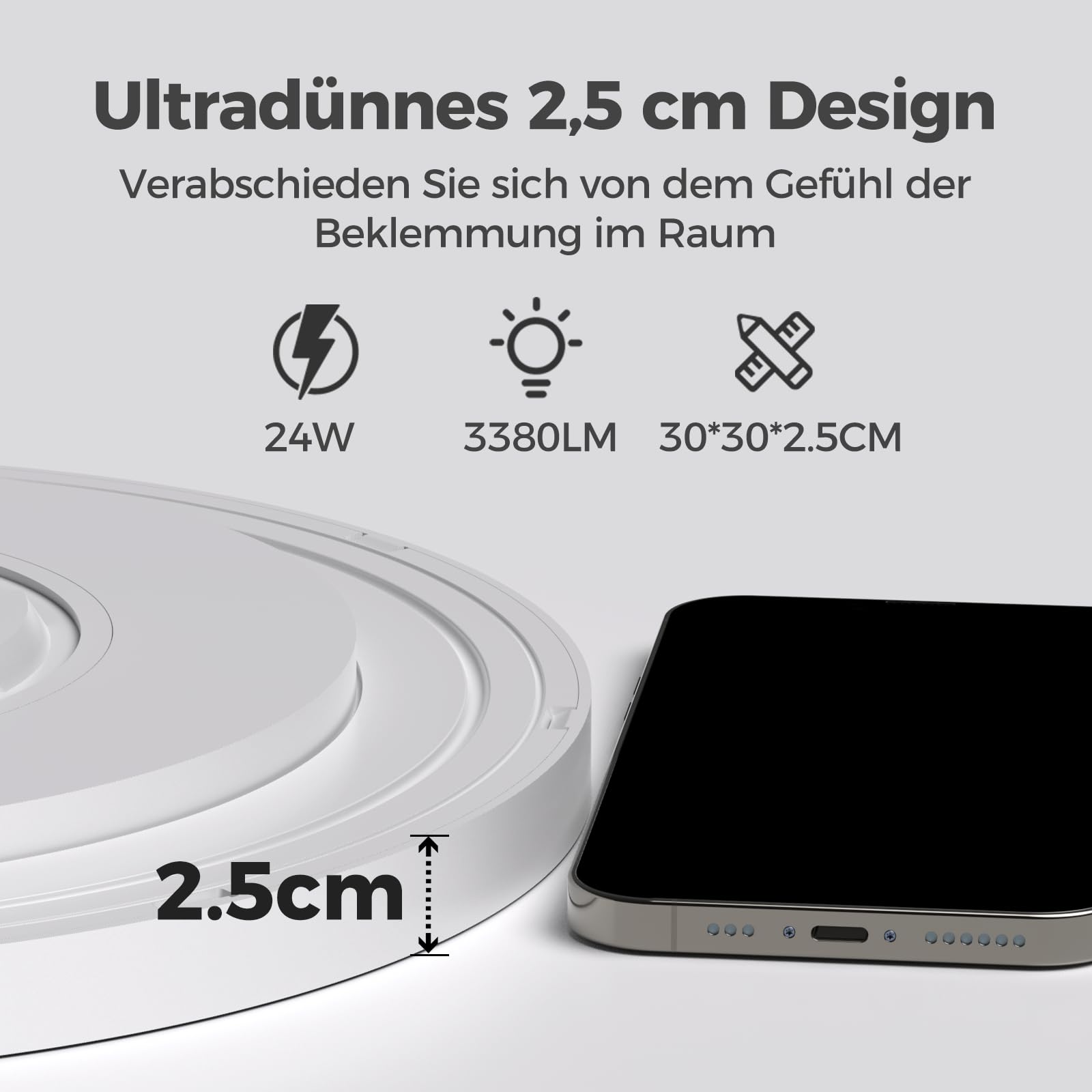 Lampe de Plafond LED Dimmable avec Télécommande, 24W RGB Change Couleur, Plafonnier Rond Plat, 3000K-6500K, Contrôle Intelligent via App, pour Chambre, Cuisine, Salon