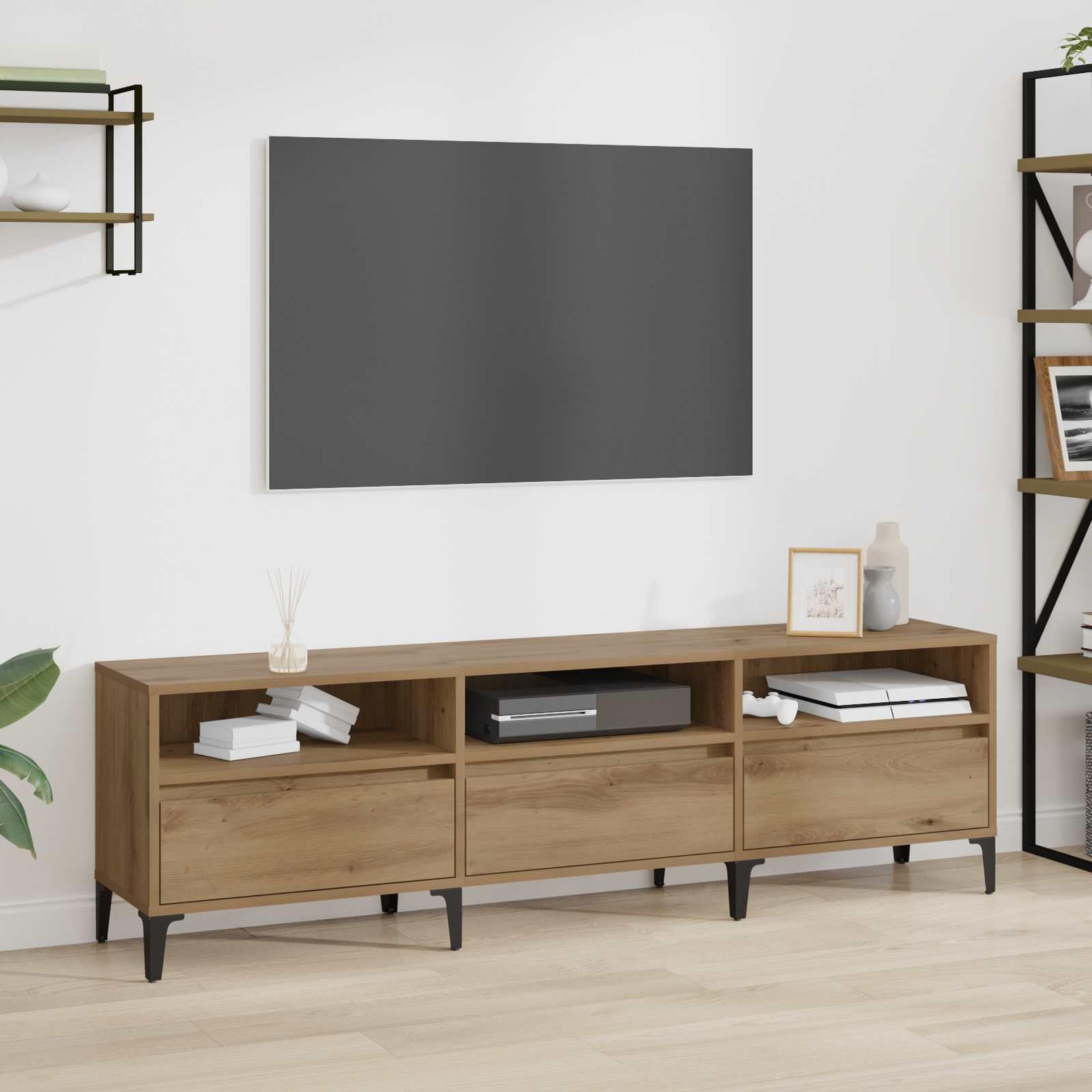 vidaXL Meuble TV avec tiroir Chêne Artisanal 150 x 30 x 45 cm, Meuble TV Moderne, Console Pratique et Robuste, avec Rangement, tiroirs, Parfait pour Votre Salon