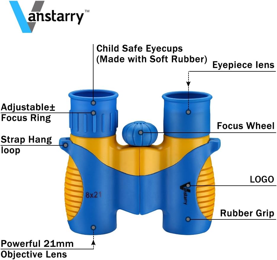 Vanstarry Kids Binoculars 8x21 - Shock Proof Compact Binoculars Toy for Boys and Girls with High-Resolution Real Optics - Bird Watching, Travel, Safari, Adventure, Outdoor Fun