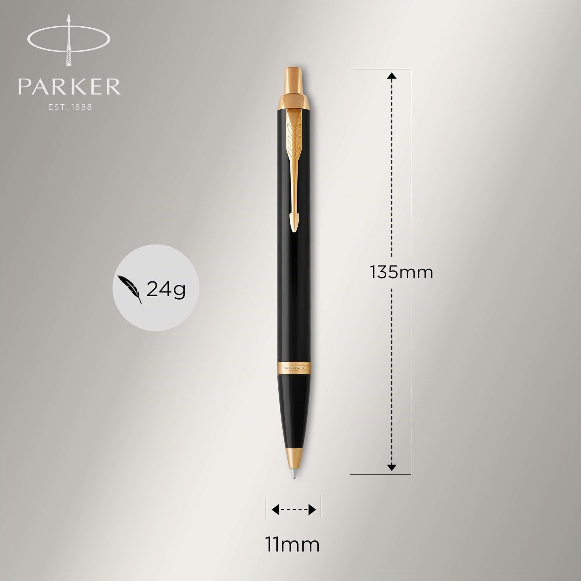 Parker IM Duo coffret-cadeau avec stylo bille et stylo plume | finition noire laquée avec attributs or | recharge et cartouche d’encre bleue | coffret-cadeau