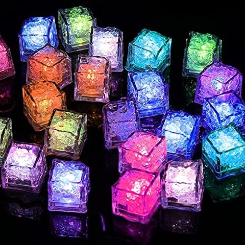 LED Ice Cubes Multi Color Light-Up Ice Shape Lights Waterproof Color Changing Ice Cube Glow in The Dark Reusable for Party Wedding Bars Decoration 24 Pack Cover