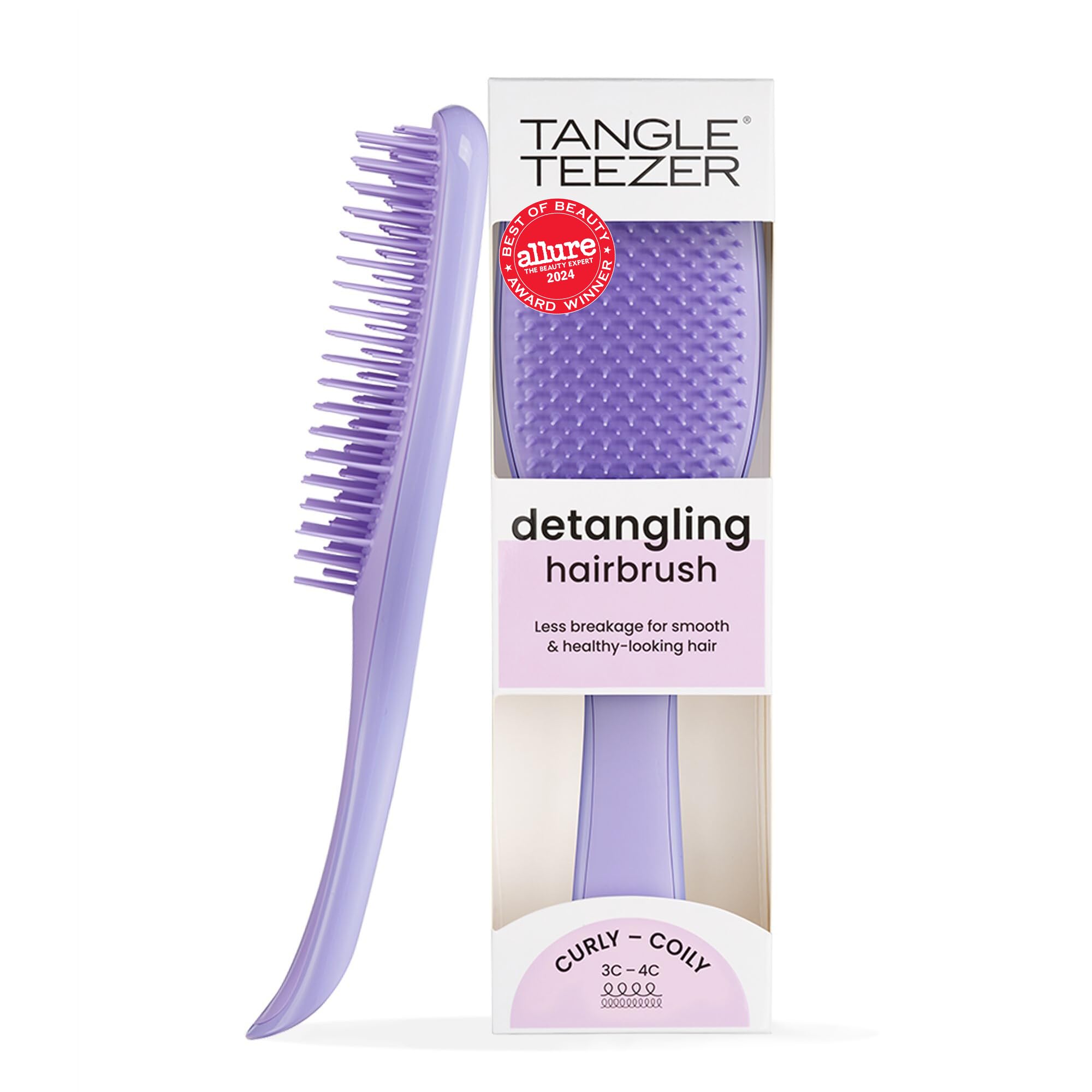 Tangle Teezer Naturally Curly Ultimate Detangler Hairbrush for 3C-4C Curly Coily Hair - Two-Tiered Teeth Define Curls & Reduce Frizz - Purple Passion