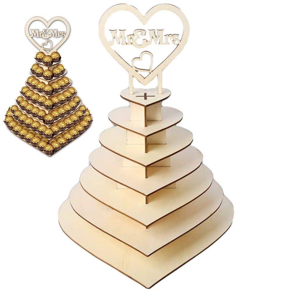 Pyramide de chocolat mariage Mr & Mrs personnalisable à 7 niveaux en cœur