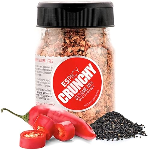 ESPICY - Mezcla de sésamo crujiente 247oz Sazonamiento caliente picante a base de sésamo chili cebolla seca y ajo semillas de amapola y sal Salado