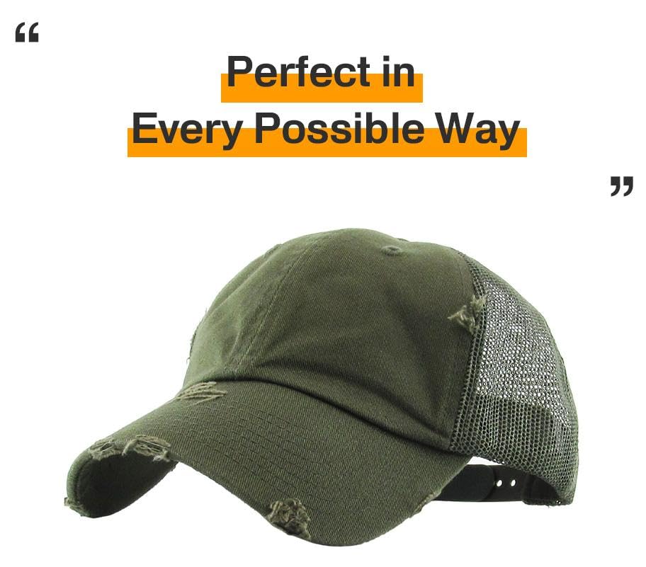 Image of KBETHOS Vintage Washed Distressed Cotton Dad Hat Baseball Cap Adjustable Polo Trucker Unisex Style Headwear