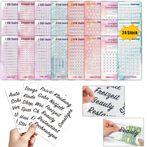 Qupuce A6 Sparchallenge Budgetplaner (28er Set) - 8 Typen Sparchallenges - Budget Planner Deutsch Zubehör - Spar Challenge Set Mit Stickers Deutsch (Muti-color cards2)