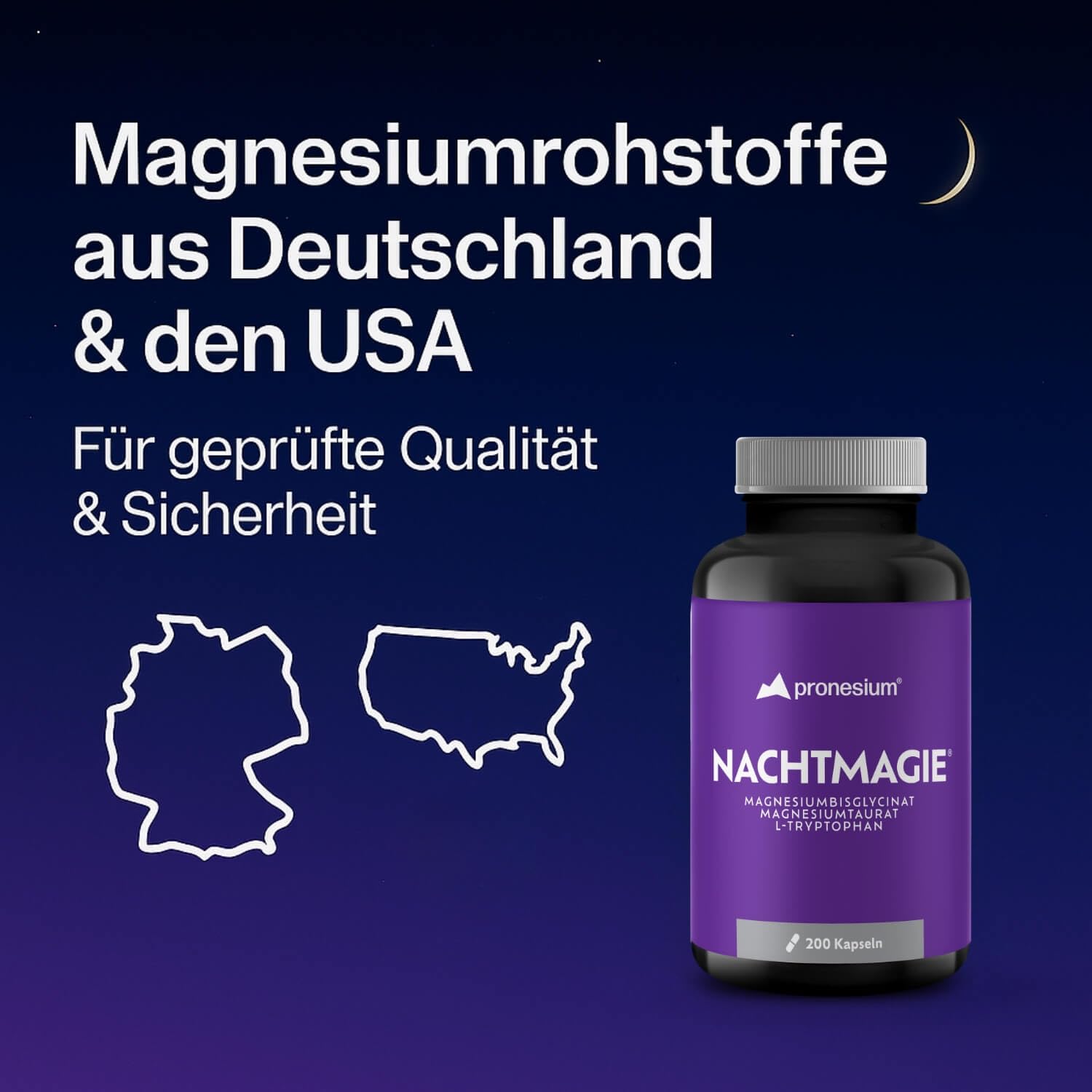 NACHTMAGIE® Kapseln für deine Abendroutine - mit Magnesiumglycinat, Magnesiumtaurat und L-Tryptophan - Hormonfrei: Sicher zur Langszeitaufnahme (200 Kapseln)