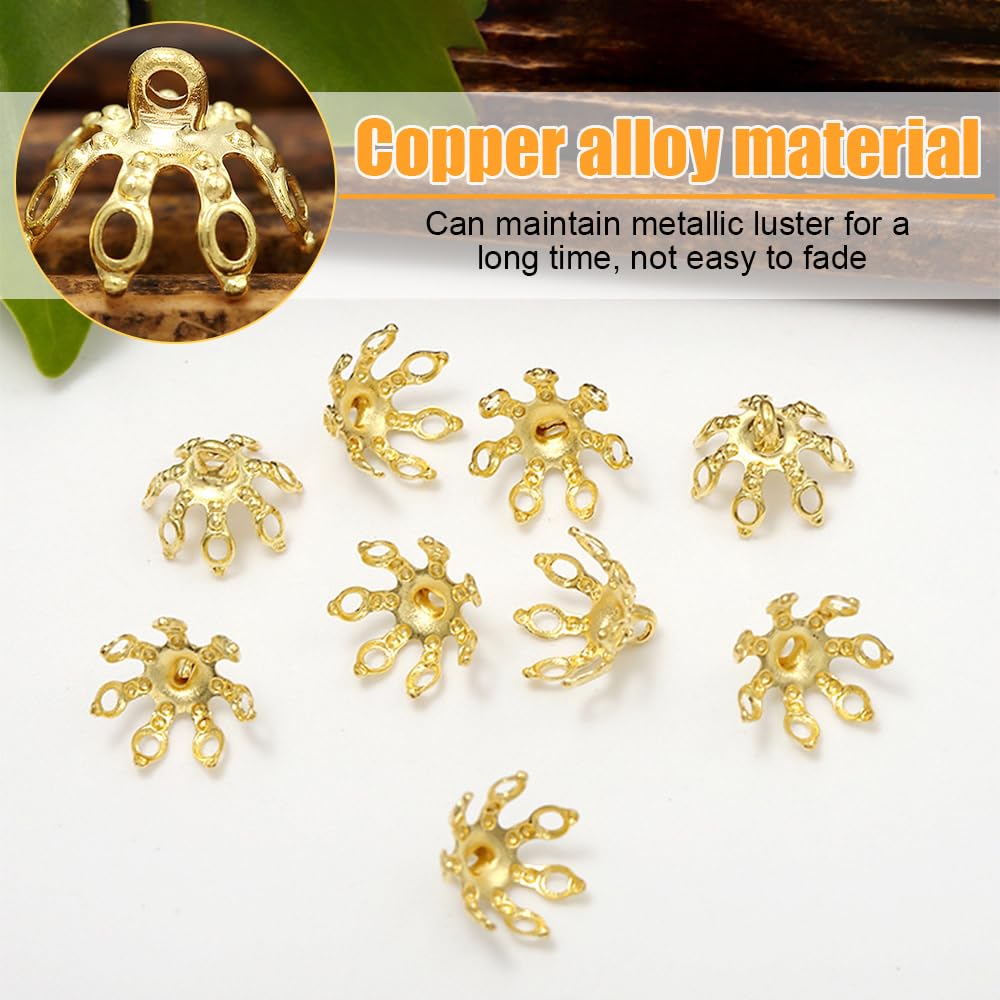 Flower Bead Caps, 50Pcs Copper Alloy Bead End Caps Silver/Gold for Necklace, Earrings, Bracelets, DIY Crafts, Jewelry Making